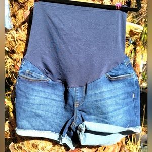 Distressed jean maternity shorts